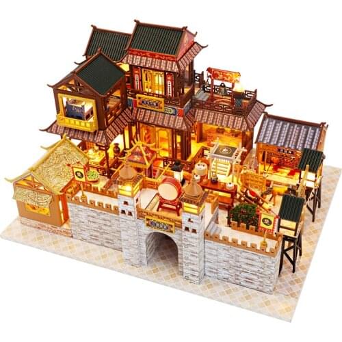Chinese Ancient Castle DIY Wooden Casa Doll House Villa With Furniture Light Dollhouse Assembled Toys for Children Adults Gifts
