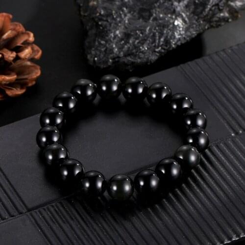 6mm 8mm 10mm 12mm Classic Black Obsidian Bead Bracelet Bangle Men Simple Elastic String Buddha beads 2019 Fashion Jewelry