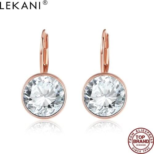 LEKANI Rose Gold Stud Earrings For Women Round Shine Clean Cubic Zirconia Earring Engagement Girl Fashion Jewelry Recommend