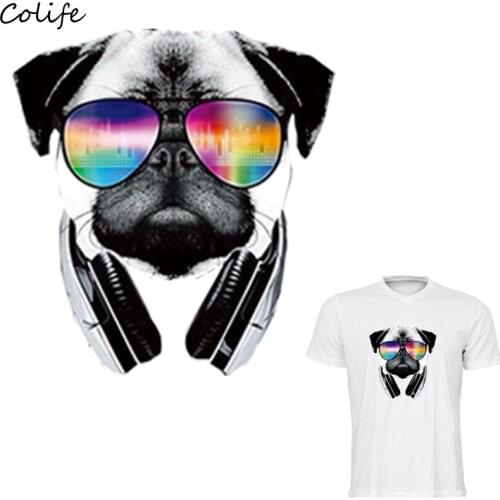 Pug Dog Patches Cool Glasses Easy Print By Household Irons A-Level Washable T-Shirt Diy Decoration Parches Para La Ropa
