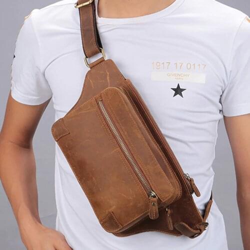 Luufan New Quality Leather Men Fanny Pack Genuine Leather Waist Belt Bag Chest Pack Sling Bag Design Cigarette Case Phone Pouch