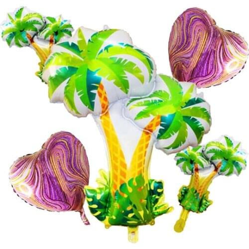 5 pcs Palm Trees Giant Foil Balloons Kit,2 Pcs 18 Inch Agate Heart & 2 pcs Mini Palm Tree Balloons for Hawaiian Luau Party