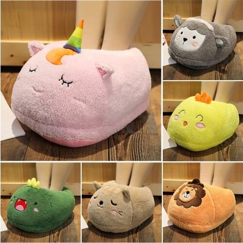 New plush toy stuffed Animal slippers Unicorn Cat Flamingo Lion Dinosaur cushion hand warmer Pig Dinosaur foot warmer pillow