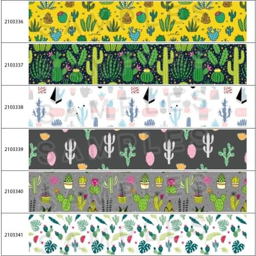New 10yds Flowers Cactus Pattern Printed Grosgrain/Satin Ribbon