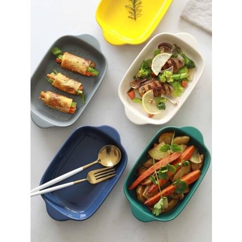 2021 New Solid Color Ceramic Household Microwave Oven Tableware Baked Rice Bakeware
