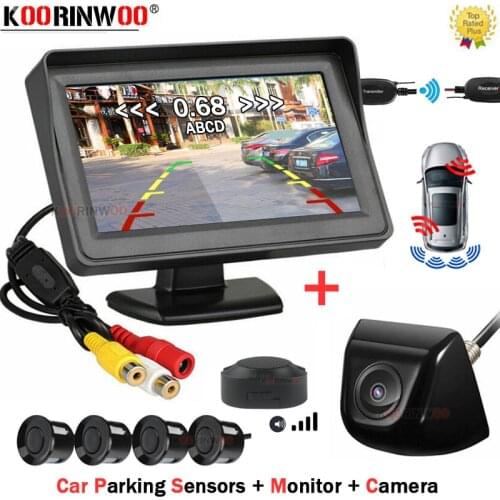 Koorinwoo Dashboard Display Mirror Distance System Radar detector 3 in 1 Wireless Parking Sensors with Camera Wide Angle Camera