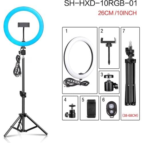 SH 10inch/26cm RGB Ring Light With Tripod Stand Usb Charge Selfie Dimmable Video Ringlights Lamp For Live Video Streaming
