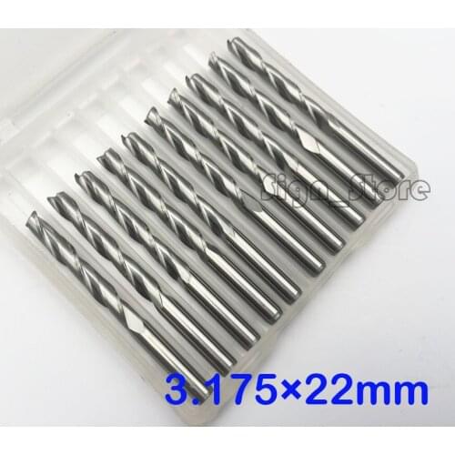10pcs 3.175mm *22mm Two Double Flutes Spiral Bit Milling Tools Carbide CNC Endmill Router Dill bits