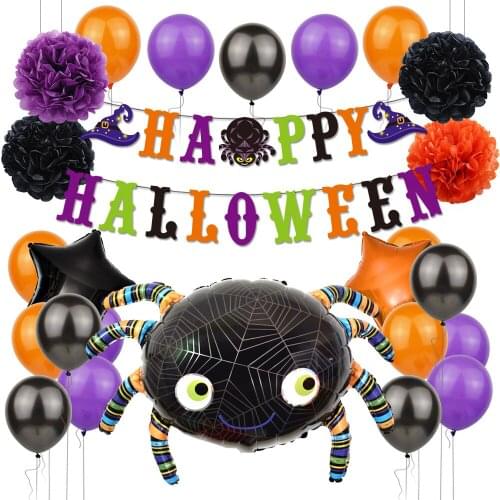Halloween Party Decorations Home Decor Set For Halloween Props Pumpkin Ghost Balloons Spider Cat Foil Balloons