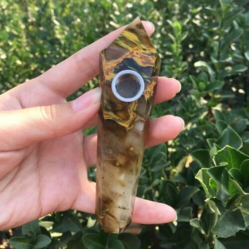 Yellow Smelting Tiger Skin Stone Smoking Pipe Crystal Tobacco