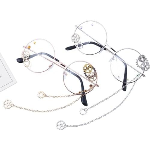 Punk Style Unisex Round Circle Hollow Gear Chain Spectacles Eyeglasses Frame