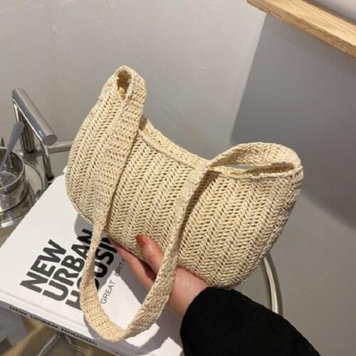 Female Bag Summer Simple Weave Underarm Bags For Women Fashion Casual Solid Color Straw Shoulder Baguette Bags Сумка Женская