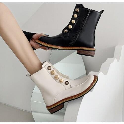 2021 Autumn Fashion New Platform Womens Ankle Boots Motorcycle Zipper Square Buckle Bead Shoes Chelsea Womens Short Boots
