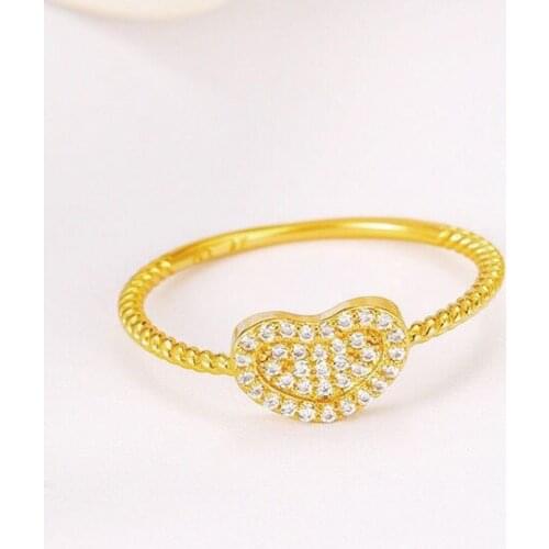 MxGxFam Creative Full Zircon Heart Rings For Women 24 k Pure Gold color Jewelry AAA+ Cubic Zircon