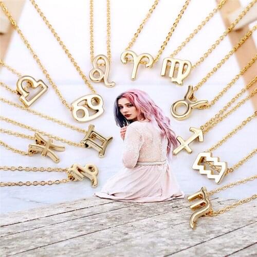 Fashion Short Chain Choker 12 Constellation Pendant Necklace Leo Libra Necklace Gold Zodiac Sign Necklace Women Birthday Jewelry