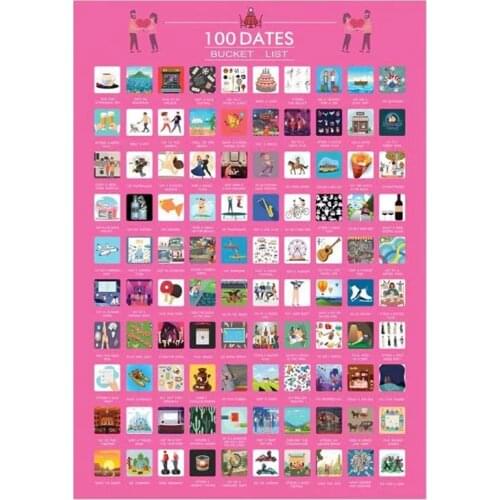 100 Dates Scratch Off Poster Dating List Wall Sticker Couple Valentines Day Gift for Lovers Decoration Home Unframed
