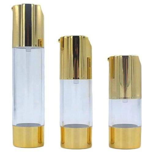 15ml 30ml 50ml Electroplating gold Empty Packing Bottle Plastic Transparent Vacuum Bottle 20pcs/lot