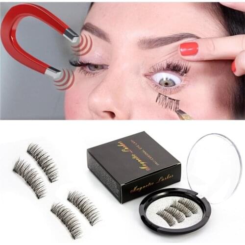 2 Pairs 3 Magnetic False Eyelashes natural with 3D magnets handmade magnetic lashes natural Mink eyelashe magnet lash