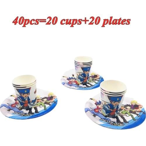 40/20 Pcs Beyblade Party Disposable Tableware Set Cartoon Paper Plates Cups Baby Shower Kids Birthday Decoration Party Supplies