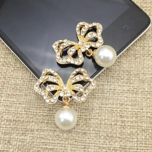 50pcs Bowknot Pearl Rhinestone Applique Button Brooch Charms Crystal Wedding Brides Hair Decor Invitation Earring Accessories
