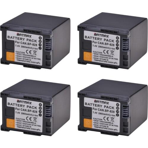 4pcs 2900mAh BP-828 BP828 Camera battery for Canon VIXIA HF G30, G40, XA20, and XA25 Camcorders Batteries