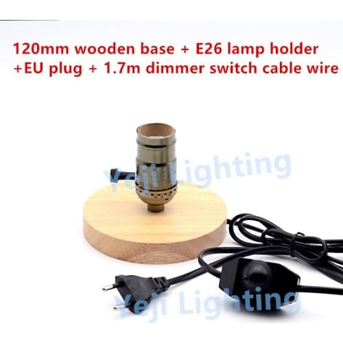 Antique Edison lamp holder E26 E27 lamp holder wooden oak base with EU 2-PIN plug dimmer switch retro Lighting Accessories DIY