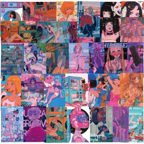 B 50PCS Sweetheart Beauty Stickers Anime Girls Otaku Welfare Illustration for Laptop Luggage Case Graffiti Sticker Decals