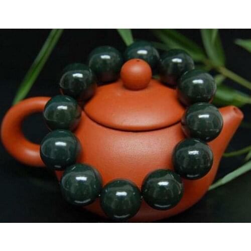 Chinese Hand Carved jade Bead Natural Hetian jade Bracelet .18mm big beads