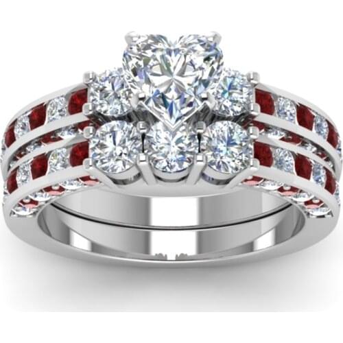 Carofeez Fashion Women Heart Rings Set for Women Jewelry Cute Zirconia Rings Engagement Bridal Wedding Band Valentines Day Gift