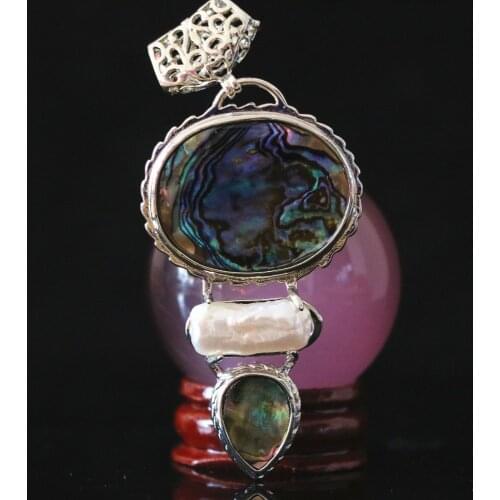 Newly abalone oval teardrop 32x58mm white irregular shell pendant special fit chain necklace jewelry B1150