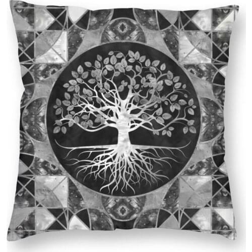 Tree Of Life Gray Scale Gemstone Cushion Cover Sofa Decoration Vikings Yggdrasil Square Throw Pillow Cover 45x45cm