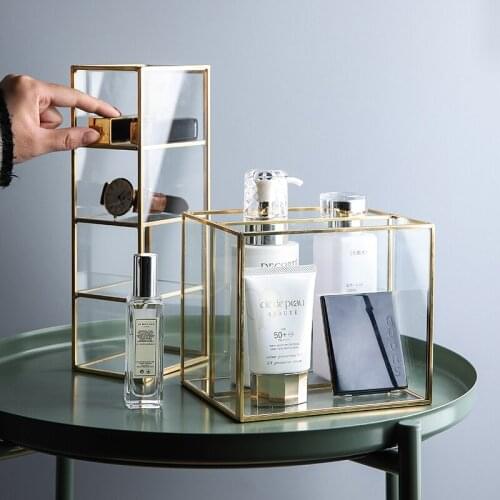 European Ins Phnom Penh Glass Brass Golden Storage Box Desktop Jewelry Storage Box Separation Box