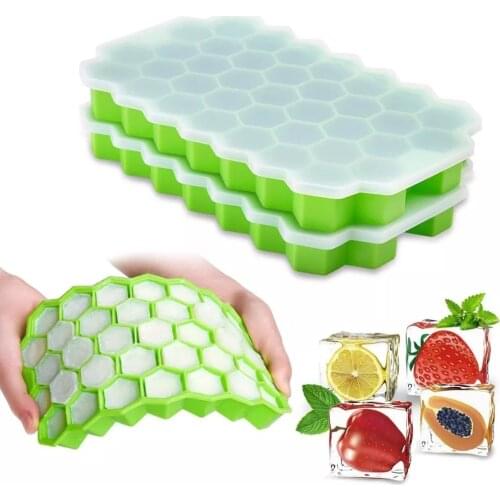 Ice Cube Tray Honeycomb WIth Plastic Lids Ice Cube Mold Food Grade Flexible Silicone Ice Molds for Whiskey Cocktail Dropshiping