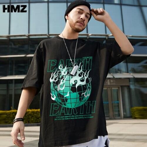 HMZ Oversize Cotton T Shirt Men Summer New Casual Top Man Streetwear print Tees Fashion Hip hop Men Loose tshirts 2021 Trend