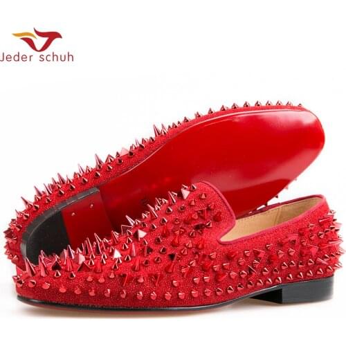 Jeder Schuh Men Loafers Fashion Casual Shoes Rivets New MenS Flat Shoes Design Italy Red Embossed Leather Men Shoes