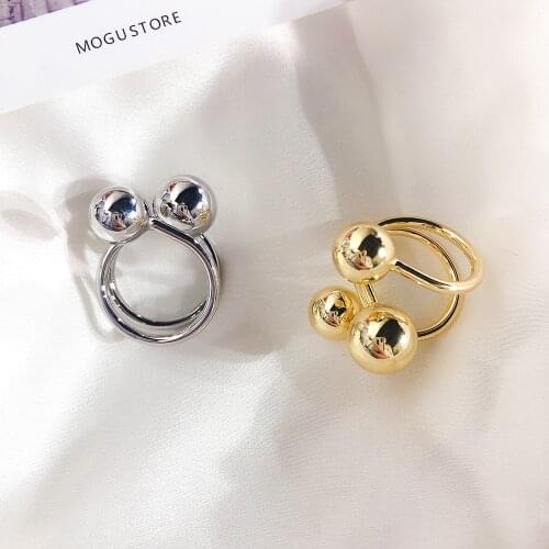 2020 New Trend Exaggerated Punk Hip Hop Metal Ball Open Ring Simple Geometric Irregular Finger Rings for Women Party Jewelry