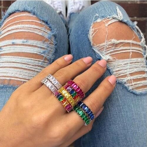 Rainbow cz earring ring bracelet set gold color plated 2021 latest trendy fashion style women ladies colorful luxury jewelry set