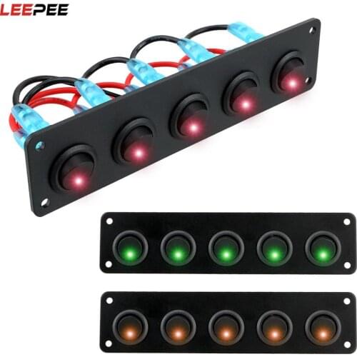 Round Dash Rocker Toggle Switch Panel Waterproof for RV Boat Yacht MarineCar Marine LED Interior Parts 5 Gang 12-24V