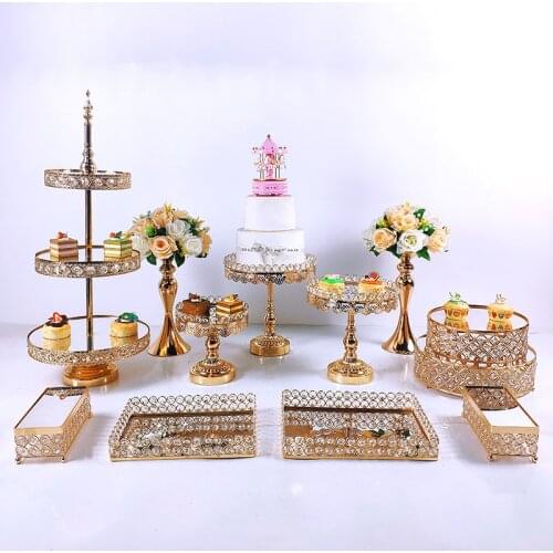 12pcs Metal Wedding Cake Stand Decoration Party Mirror Tray Dessert Electroplate Gold Cupcake Table Home Display Tools