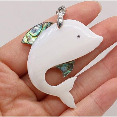 Reiki Heal Cute Dolphin Pendants Natural Mother-of-pearl Pendant for Summer Color Jewelry Making DIY Girls' Necklace