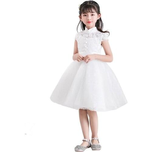 Fashion White Puffy Lace Flower Girl Dress for Weddings Sleevesless Ball Gown Girl Party Communion Pageant Gown Vestidos