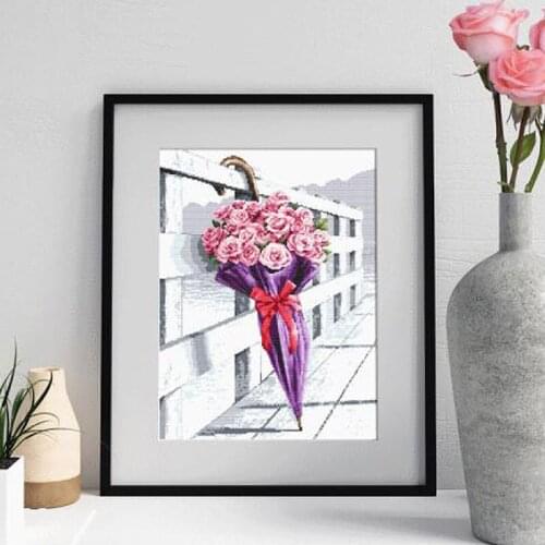 "Rose Umbrella" Flowers Counted Cross Stitch Kit 14ct 11ct Printed Fabric Embroidery DIY Needlework