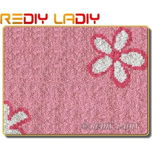 Latch Hook Rug Kits Crocheting Carpet Rug Pink Flowers Acrylic Yarn Pre-Printed Canvas Cushion Mat Crochet Wall Tapestry Crafts