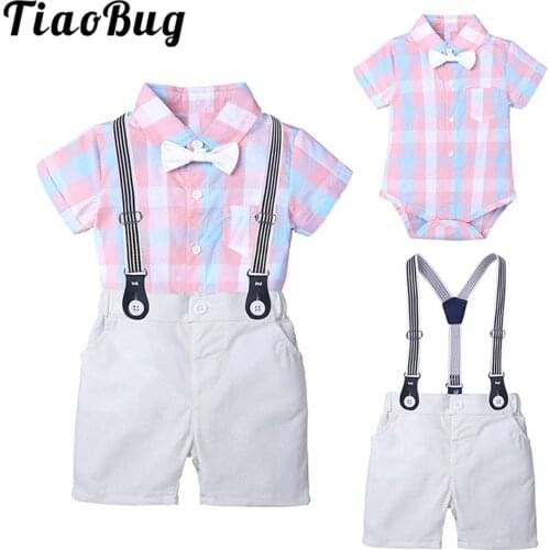 Baby Boy Outfits Short Sleeve Shirt + Bib Pants Kids Boys Suits Birthday Party Wedding Suits for Boy Gentleman Toddlers Clothes