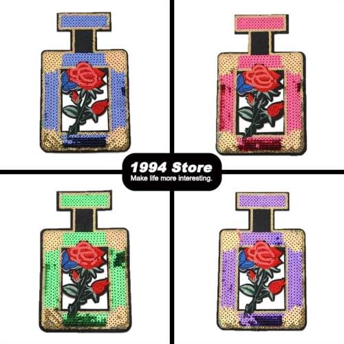 Red Pink Green Clothes Sequins Patch Rose Flower Badge Embroidered Patch Iron-On Stickers For Clothes For Children Sewing Patch