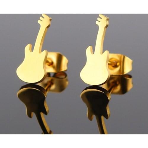 Charm Musical Guitar Shaped Stud Earrings Art Jewelry Stainless Steel Violin Earrings Concert Accessories Aretes