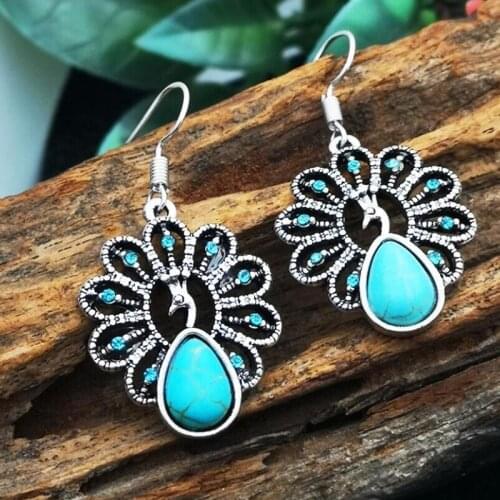Charm Vintage Peacock Tassel Crystal Earrings Fashion Retro Ethnic Exquisite Palace Resin Earrings for Women Jewelry