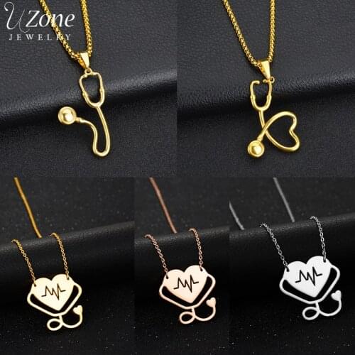 UZone Trendy Titanium Steel Lariat Heart Stethoscope Necklace Heart Nurse Doctor Medical Necklace Party Gift For BFF Drop Ship