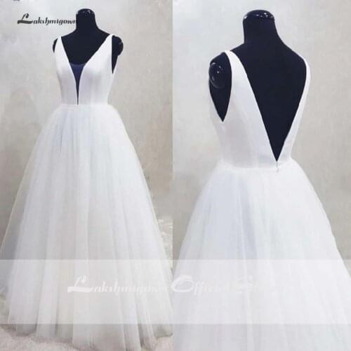 Simple V neck Wedding Dresses For Bride Open Back A Line Sweep Train Modest Bridal Gowns Vestido de noiva