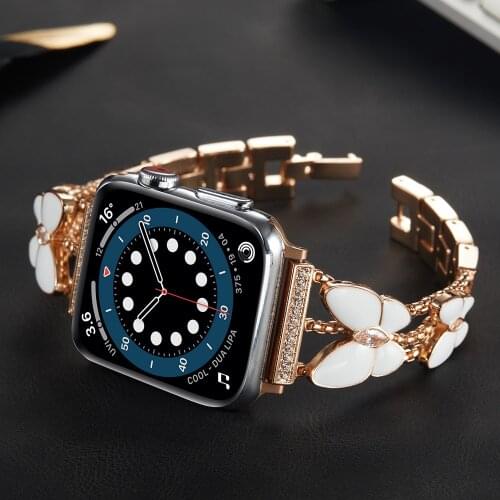 Butterfly Metal Carving Women Bracelet for Apple Watch Band Series 6 SE 5 4 3 Strap for iWatch 40mm 44mm 38mm 42mm Women Belt